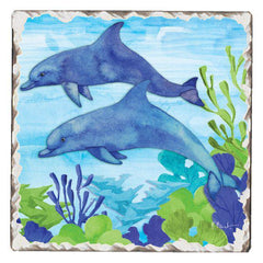 Absorbent Stone Coaster - Dolphin Duo