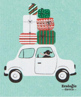 Swedish Dishcloth Winter Wheels Dog / Sponge Cloth / Holiday