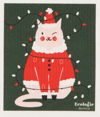 Swedish Dishcloth Festive Feline/Sponge Cloth/Holiday
