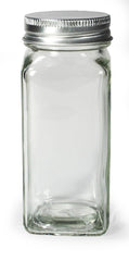 Square Spice Jar - Glass with Stainless Steel Lid (4 oz)