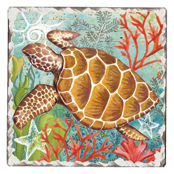 Absorbent Stone Coaster - Sea Turtle Swim